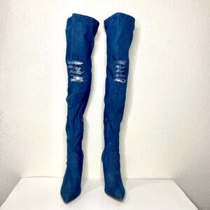 Heart in D Blue Denim Over the Knee Stiletto Boots